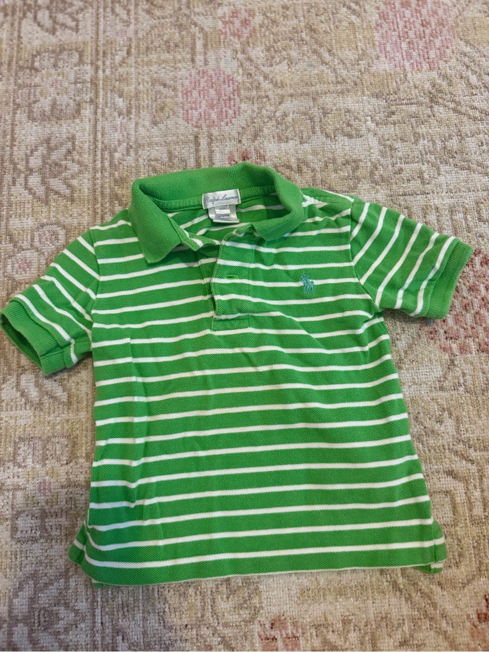 Ralph Lauren Green & White Striped Polo with Blue Pony
